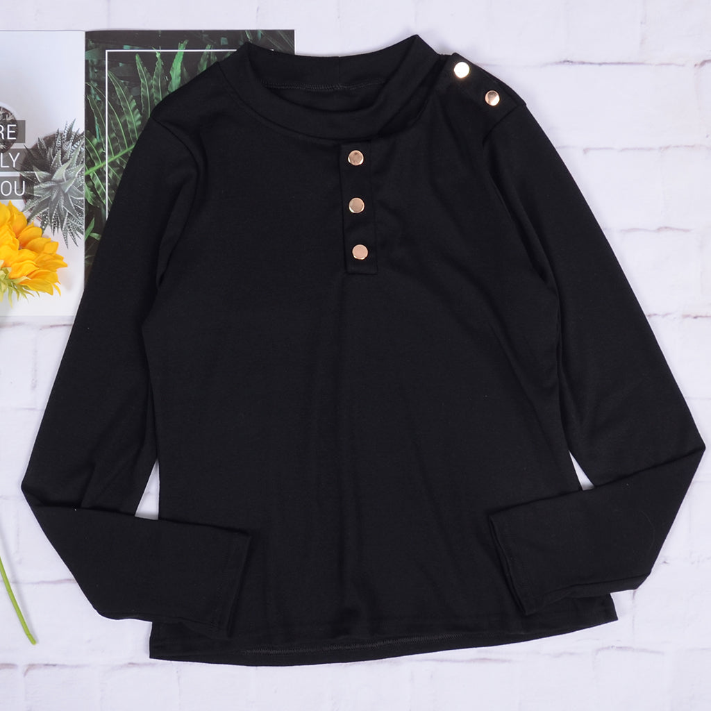 Choker Neck Contrast Button Sweater