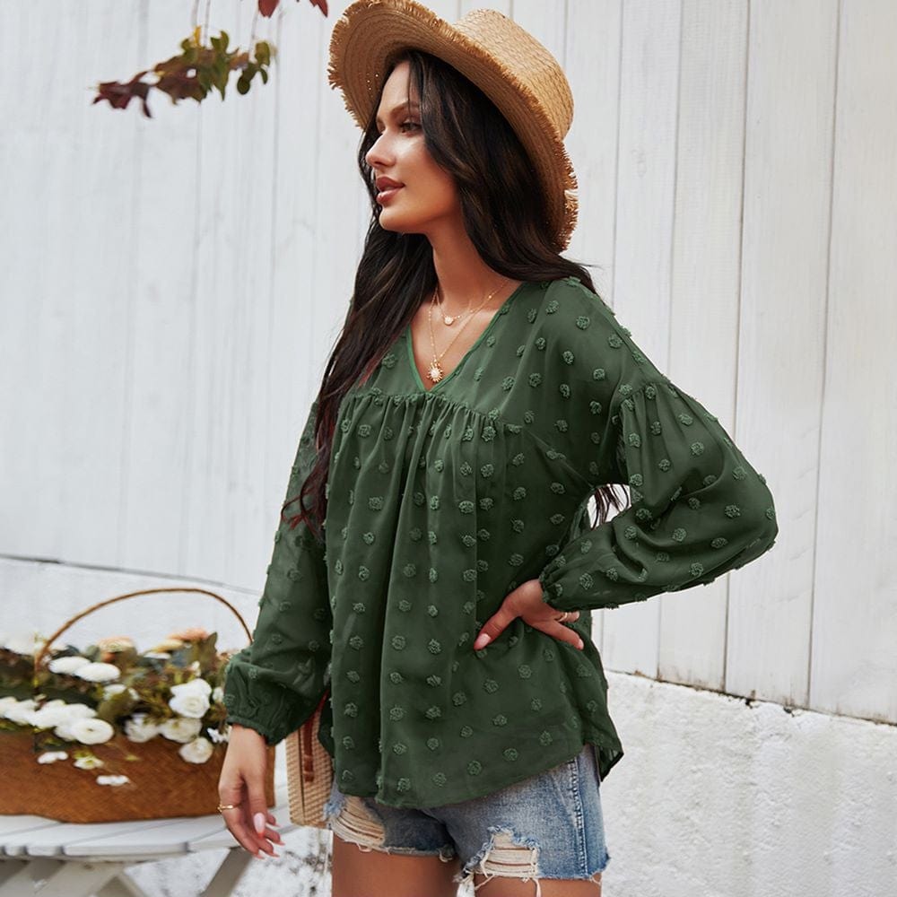 Clip-Dot Gathered Blouse