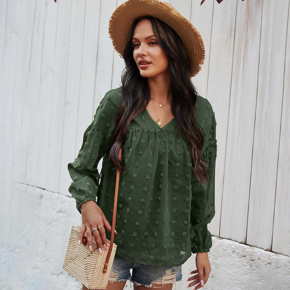 Clip-Dot Gathered Blouse