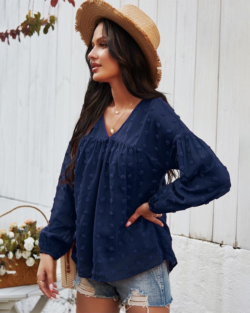 Clip-Dot Gathered Blouse