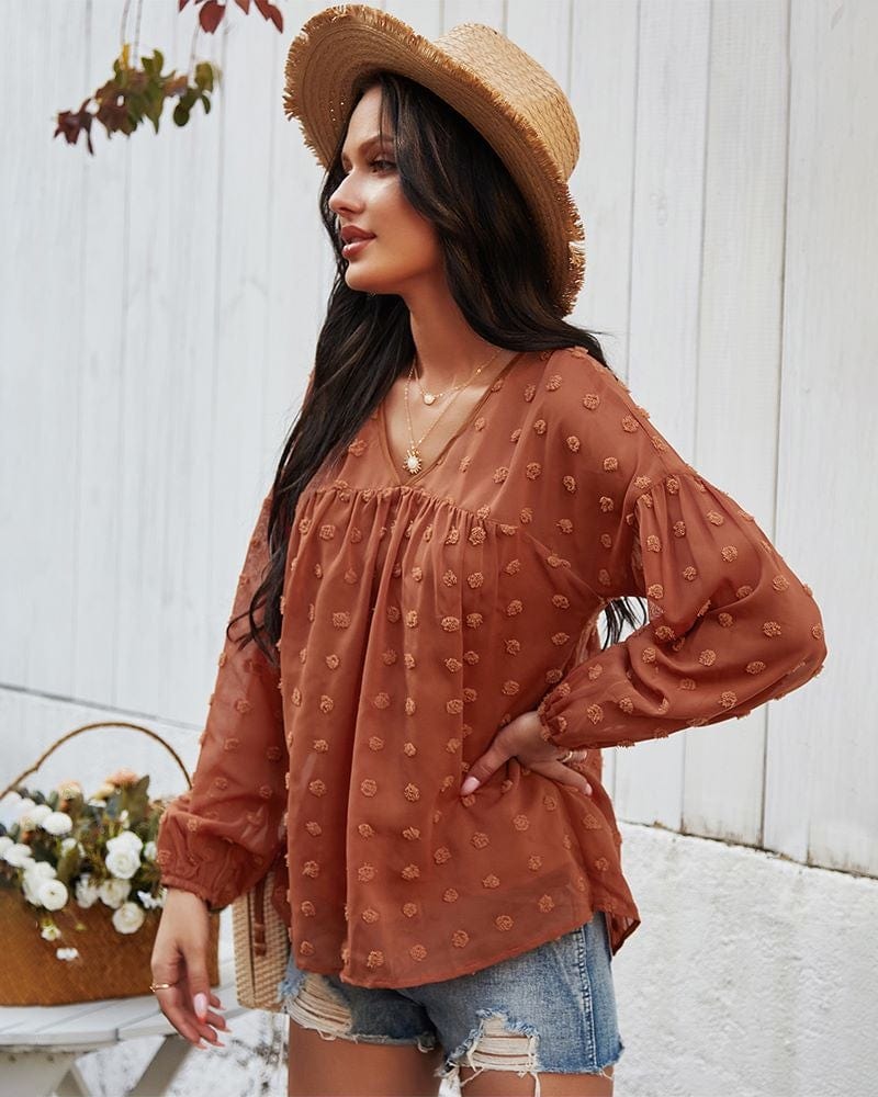 Clip-Dot Gathered Blouse
