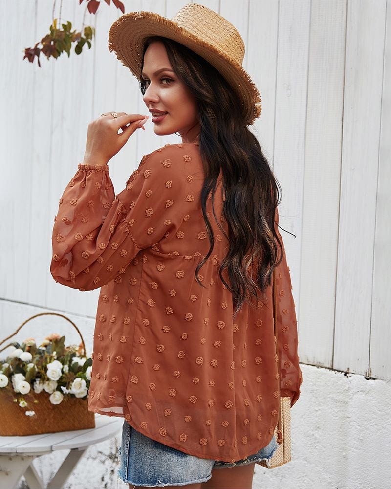 Clip-Dot Gathered Blouse