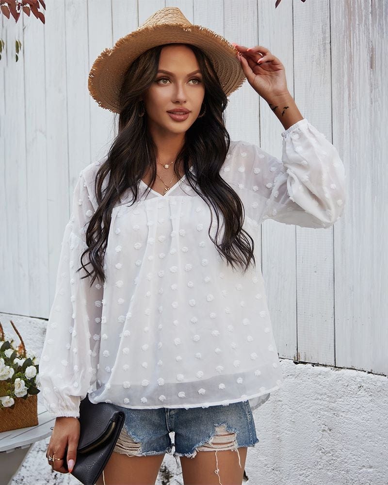 Clip-Dot Gathered Blouse