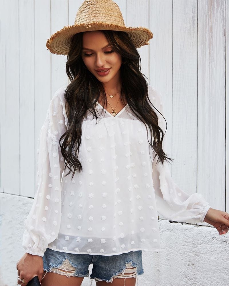 Clip-Dot Gathered Blouse