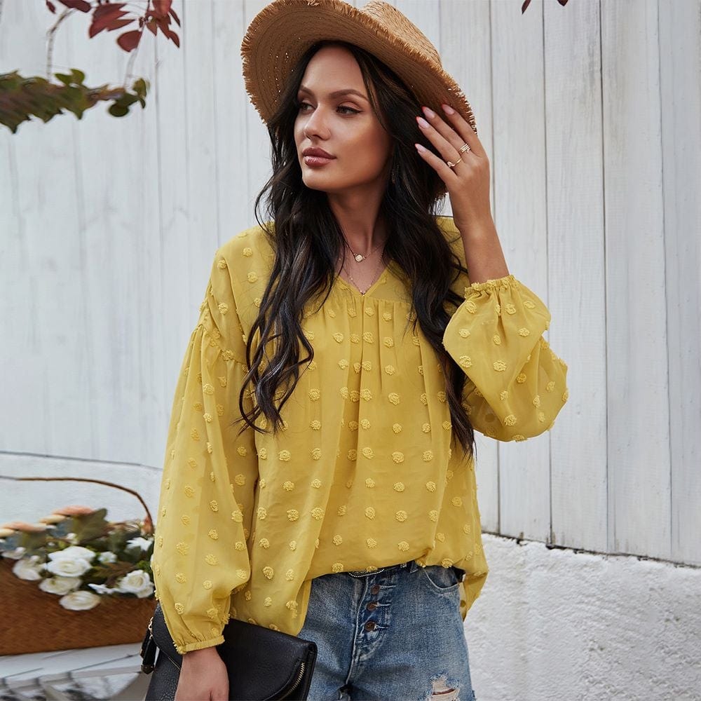 Clip-Dot Gathered Blouse