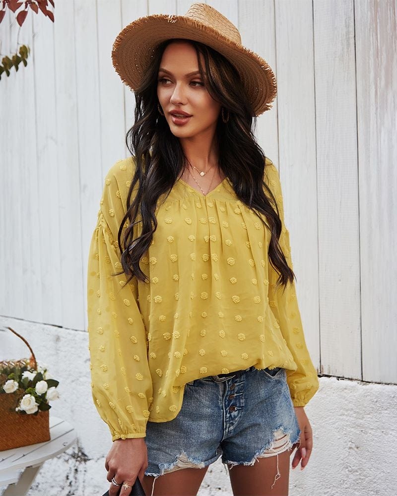 Clip-Dot Gathered Blouse