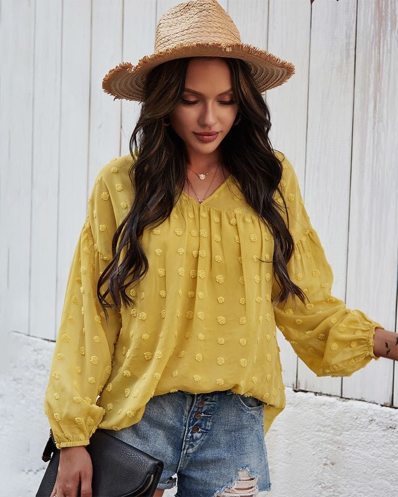 Clip-Dot Gathered Blouse