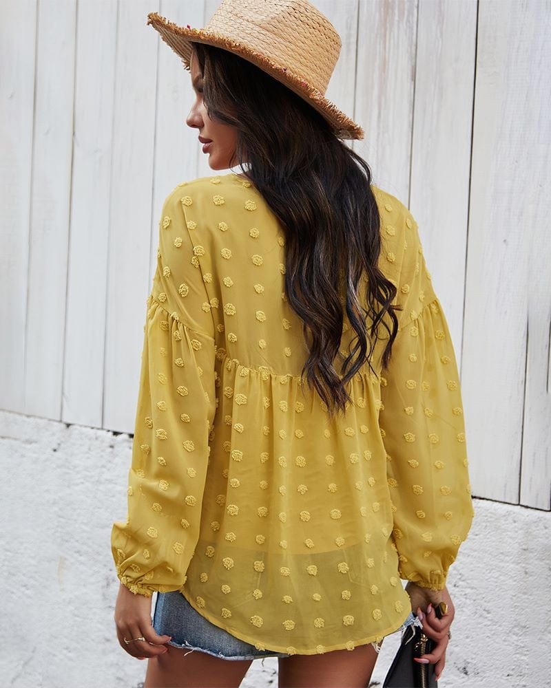 Clip-Dot Gathered Blouse