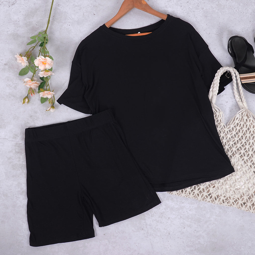 Conjunto de camiseta y pantalones cortos de ciclista de color liso