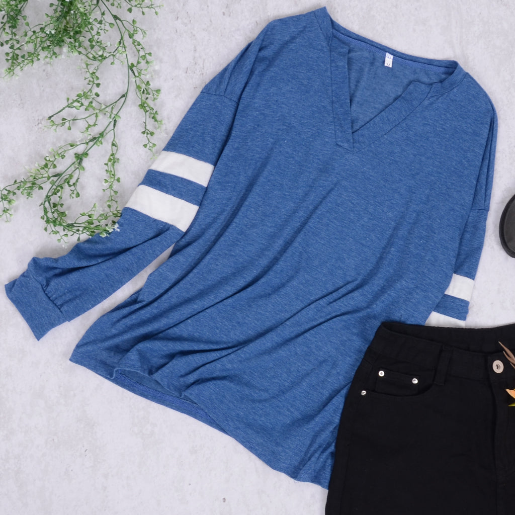 V Neck Striped Sleeve Sweater