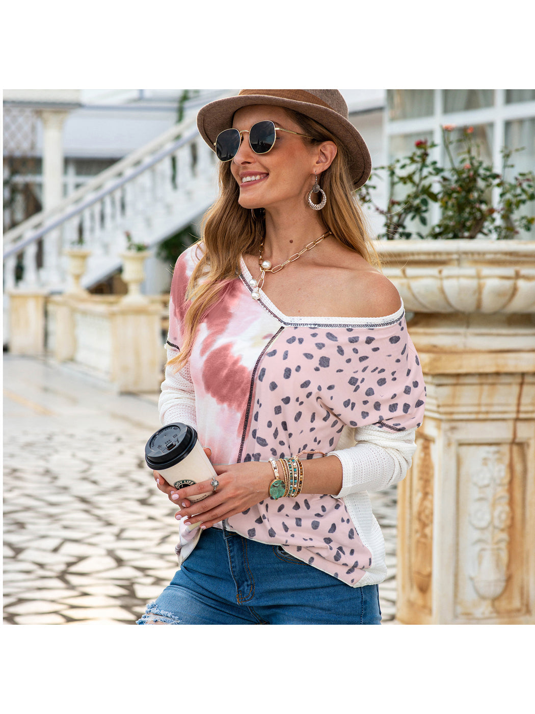Camisa de manga larga con estampado mixto