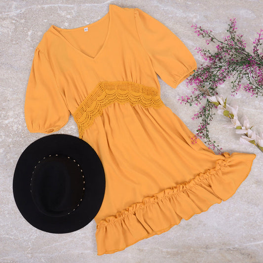 Lace Waist Ruffle Tunic Dress