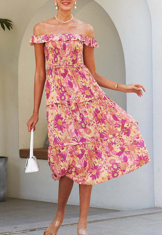 Vestido floral fruncido con tirantes