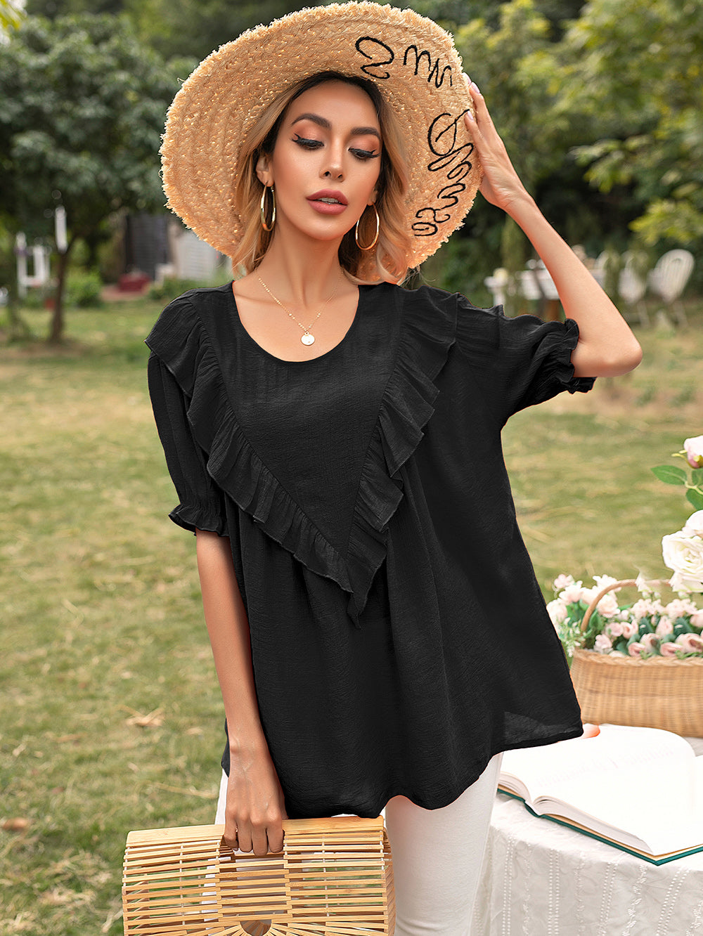 Blusa túnica con vuelo y escote en V