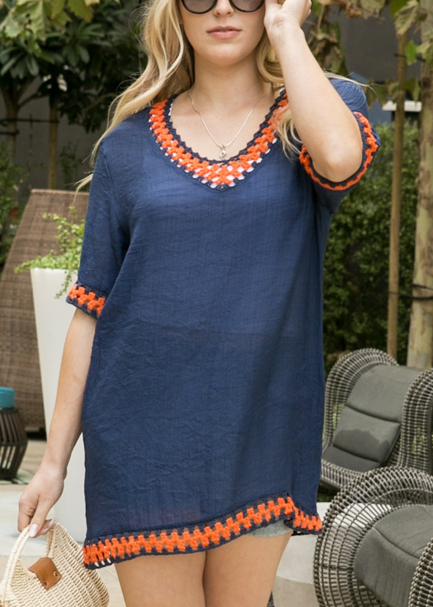 Anna-Kaci Women's Woven Beach Cover-Up Dress with Crochet Trim and Off-Shoulder Design