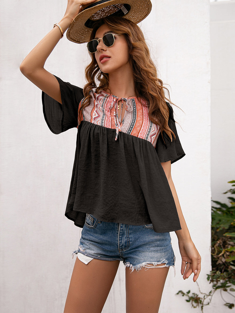 Tie Embroidered Summer Blouse