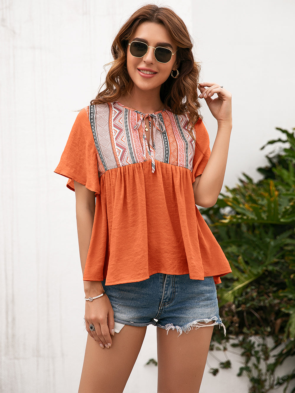 Tie Embroidered Summer Blouse
