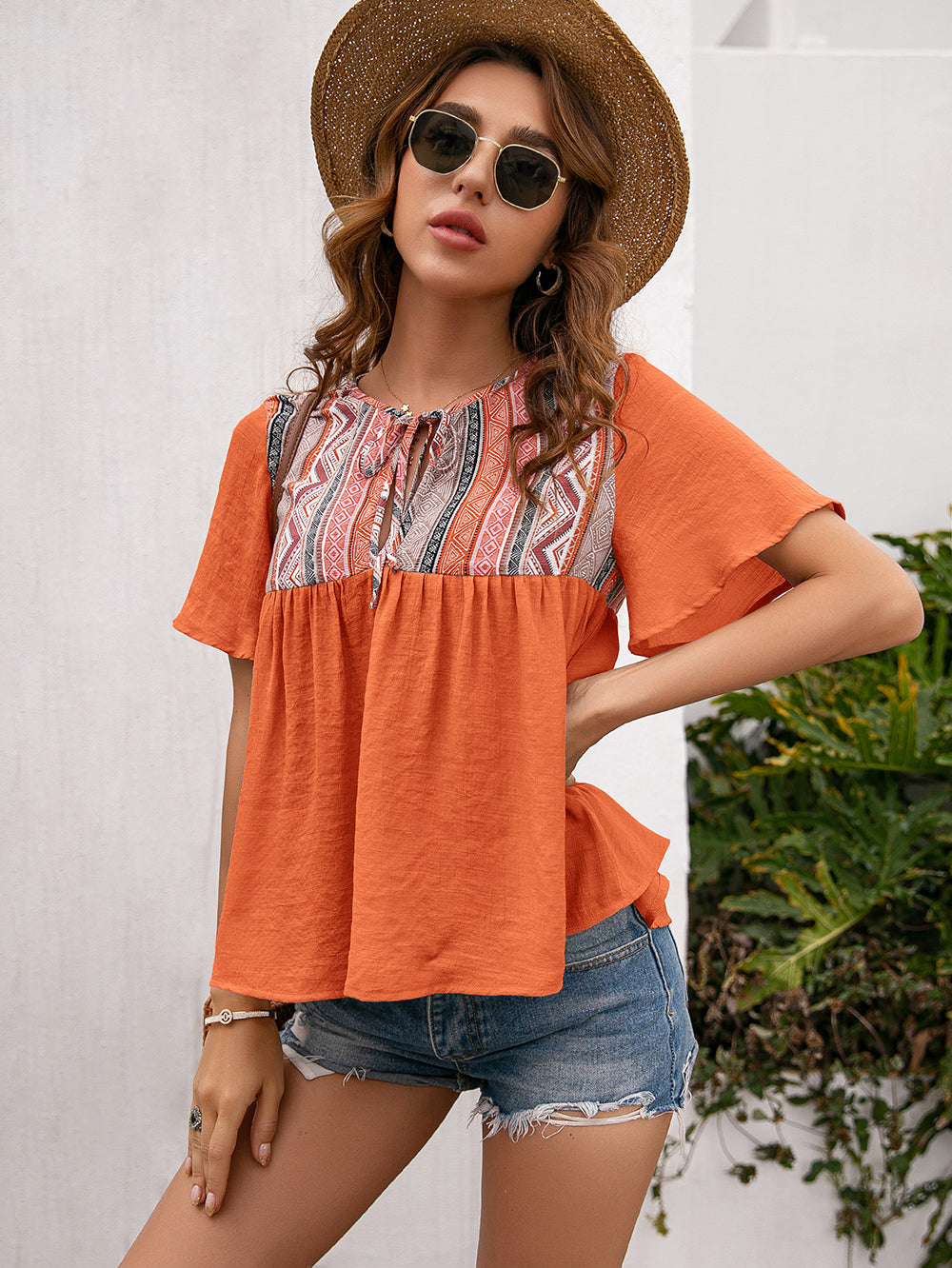 Tie Embroidered Summer Blouse