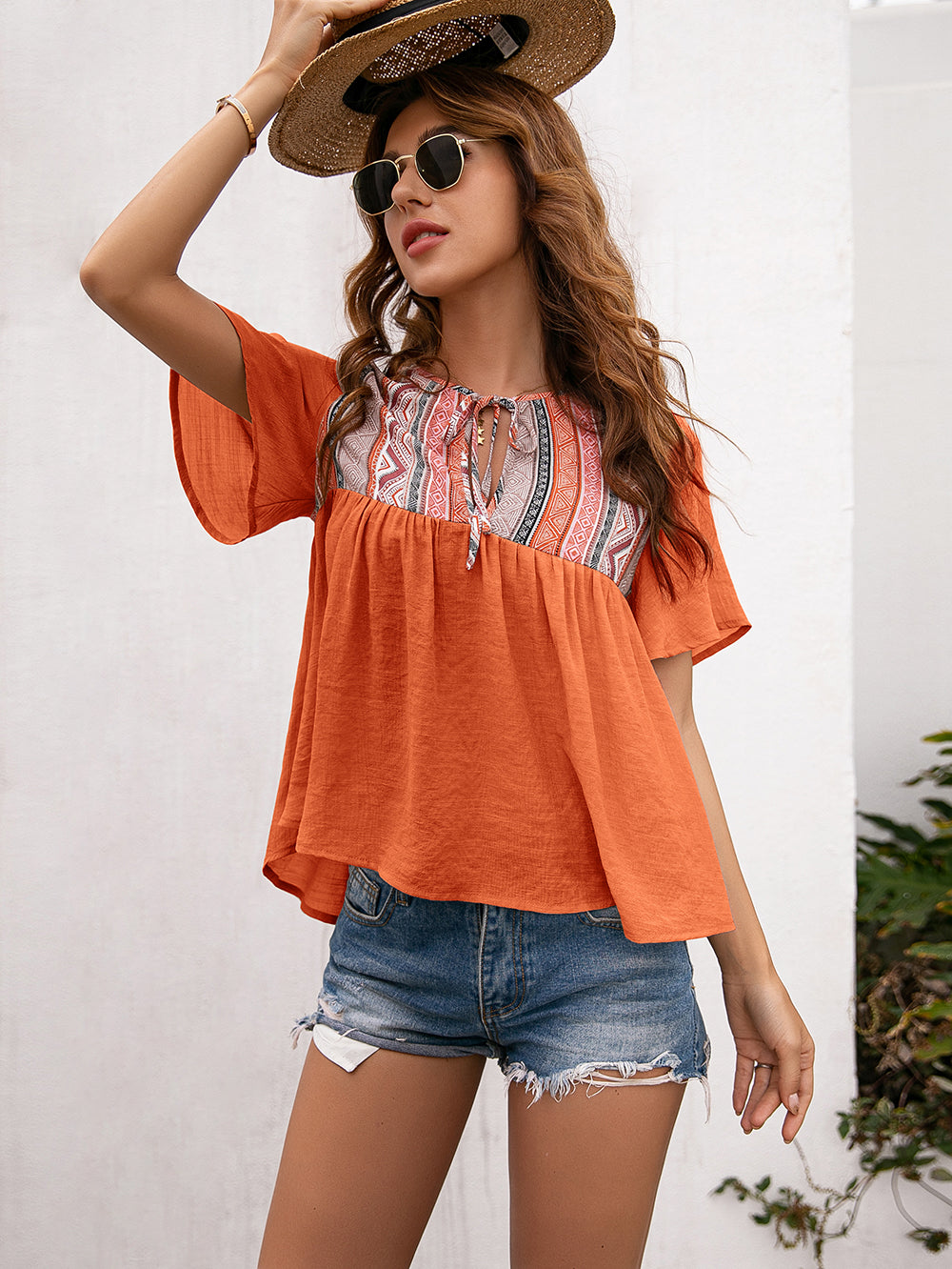 Tie Embroidered Summer Blouse