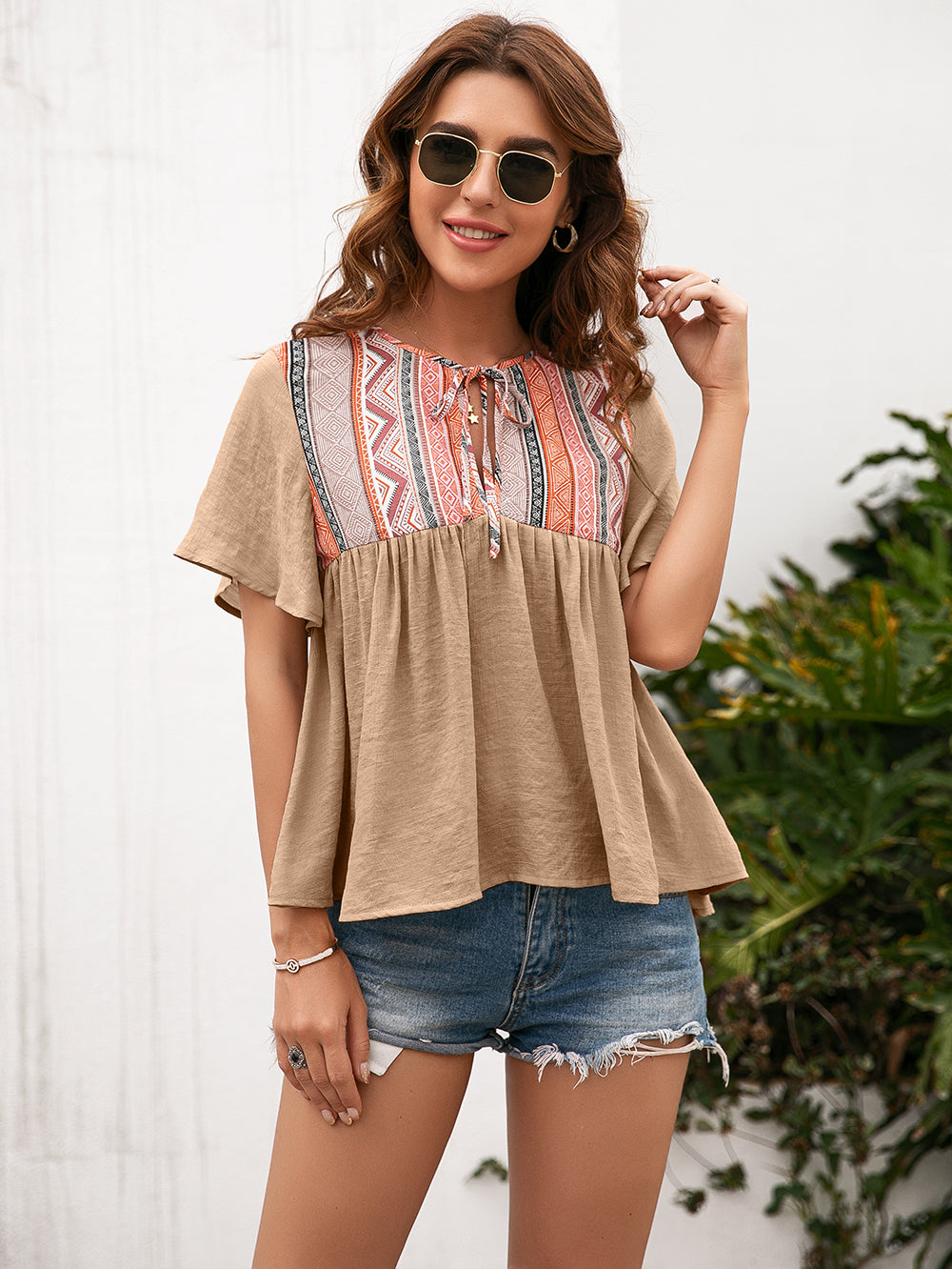 Tie Embroidered Summer Blouse