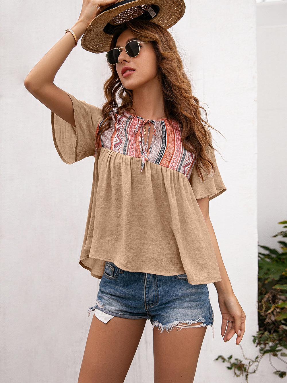 Tie Embroidered Summer Blouse