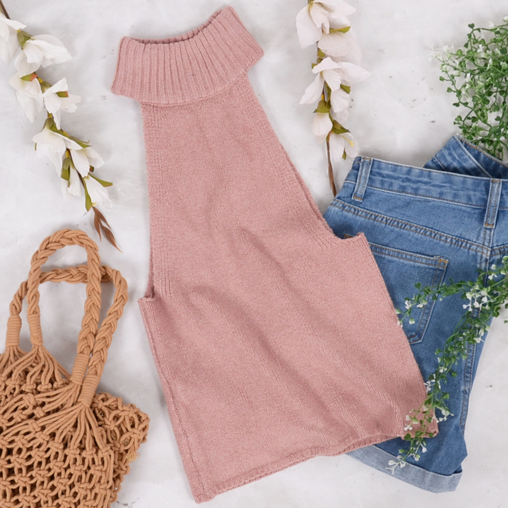 Camiseta de tirantes de punto con cuello halter para verano