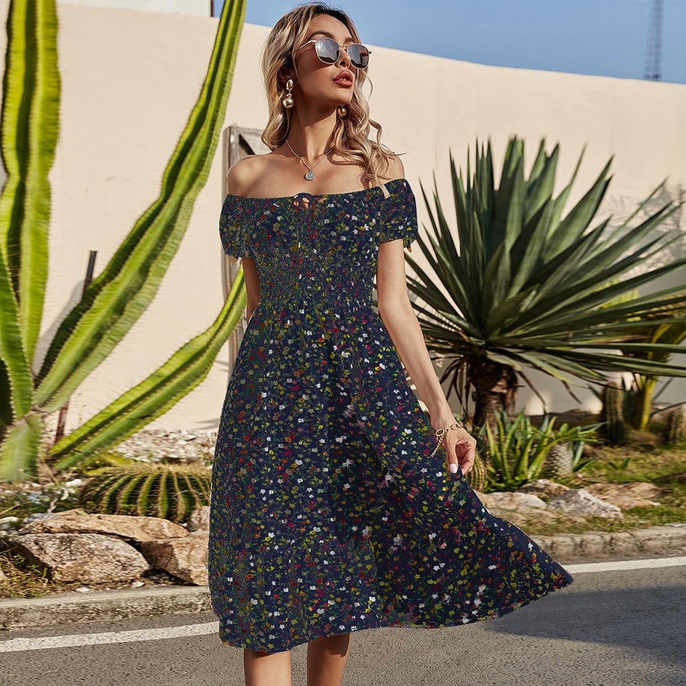 Vestido con estampado de margaritas y cintura fruncida