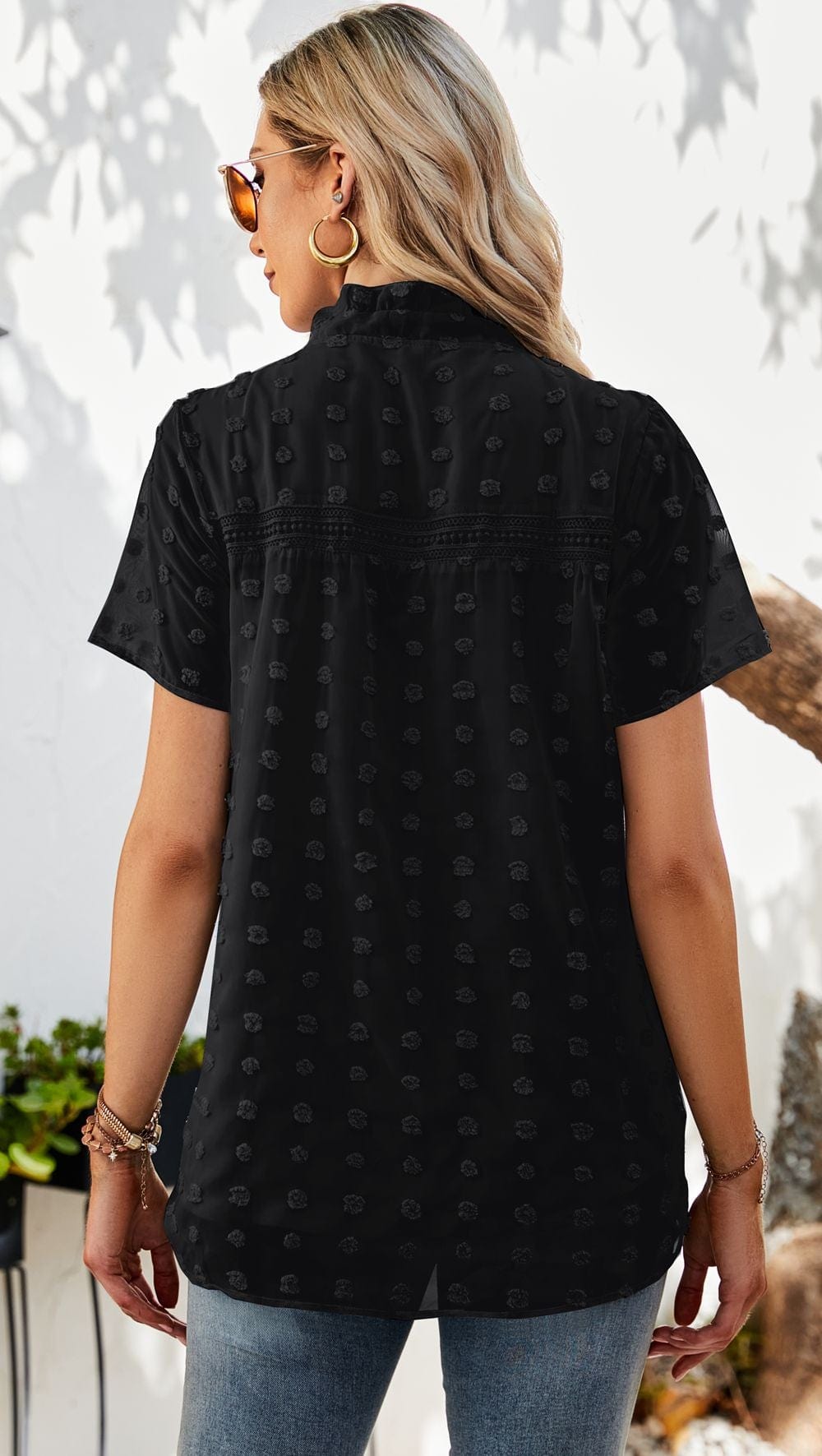 Clip Dot Mandarin Collar Blouse