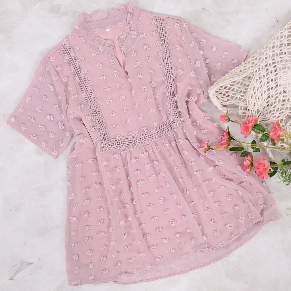 Clip Dot Mandarin Collar Blouse