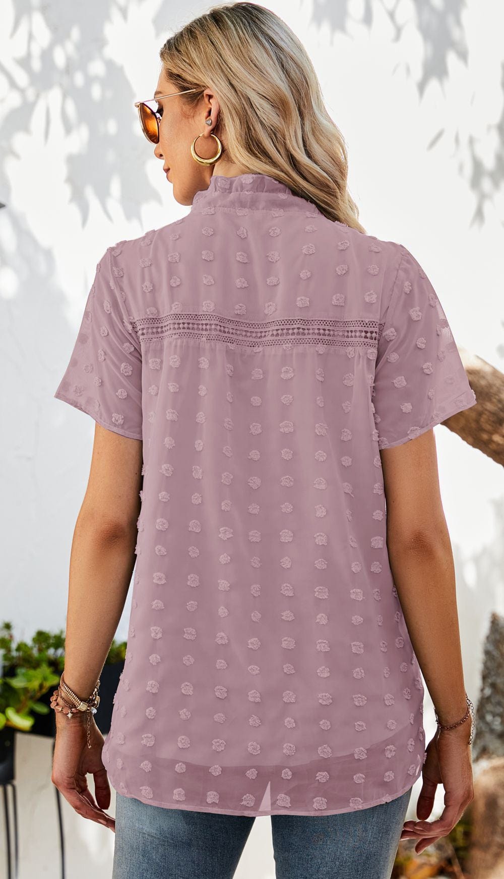 Clip Dot Mandarin Collar Blouse