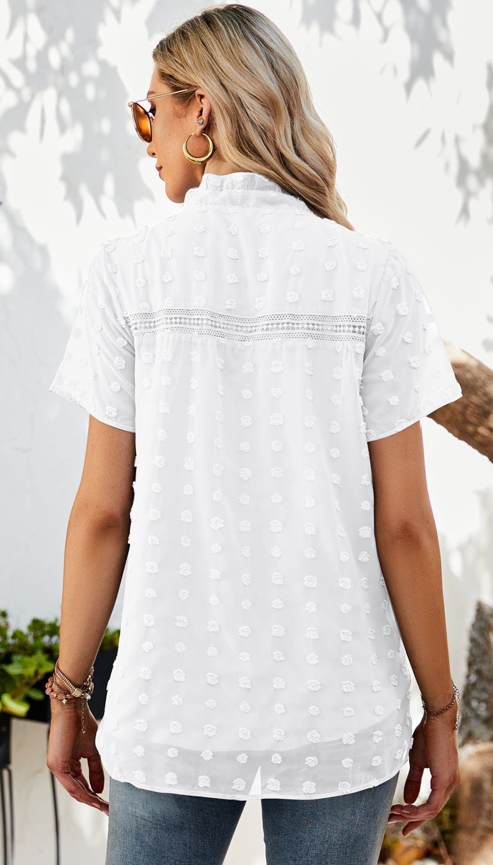 Clip Dot Mandarin Collar Blouse