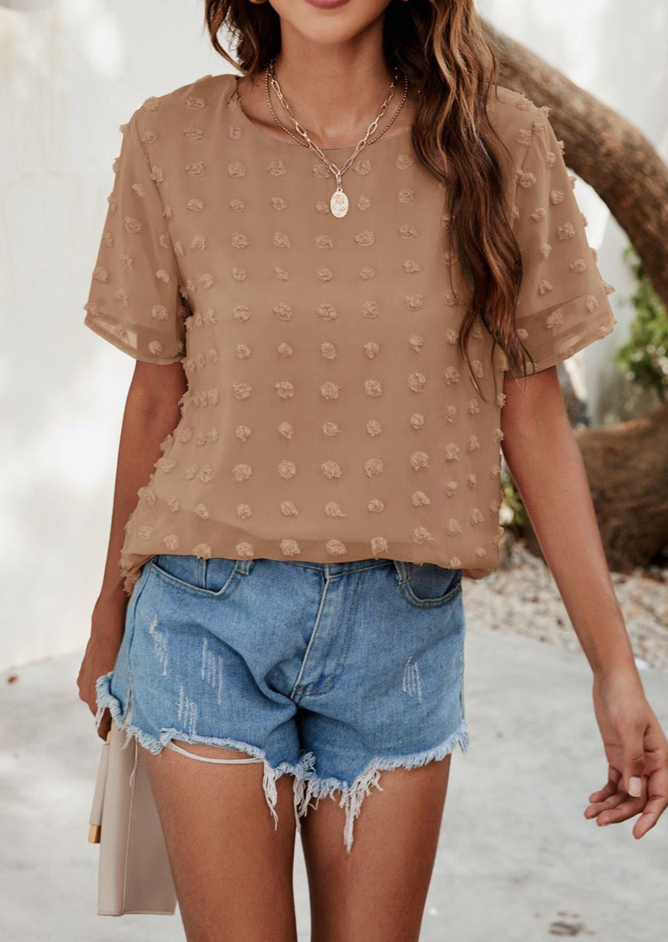 Blusa de lunares con pinzas fácil de usar para todos los días