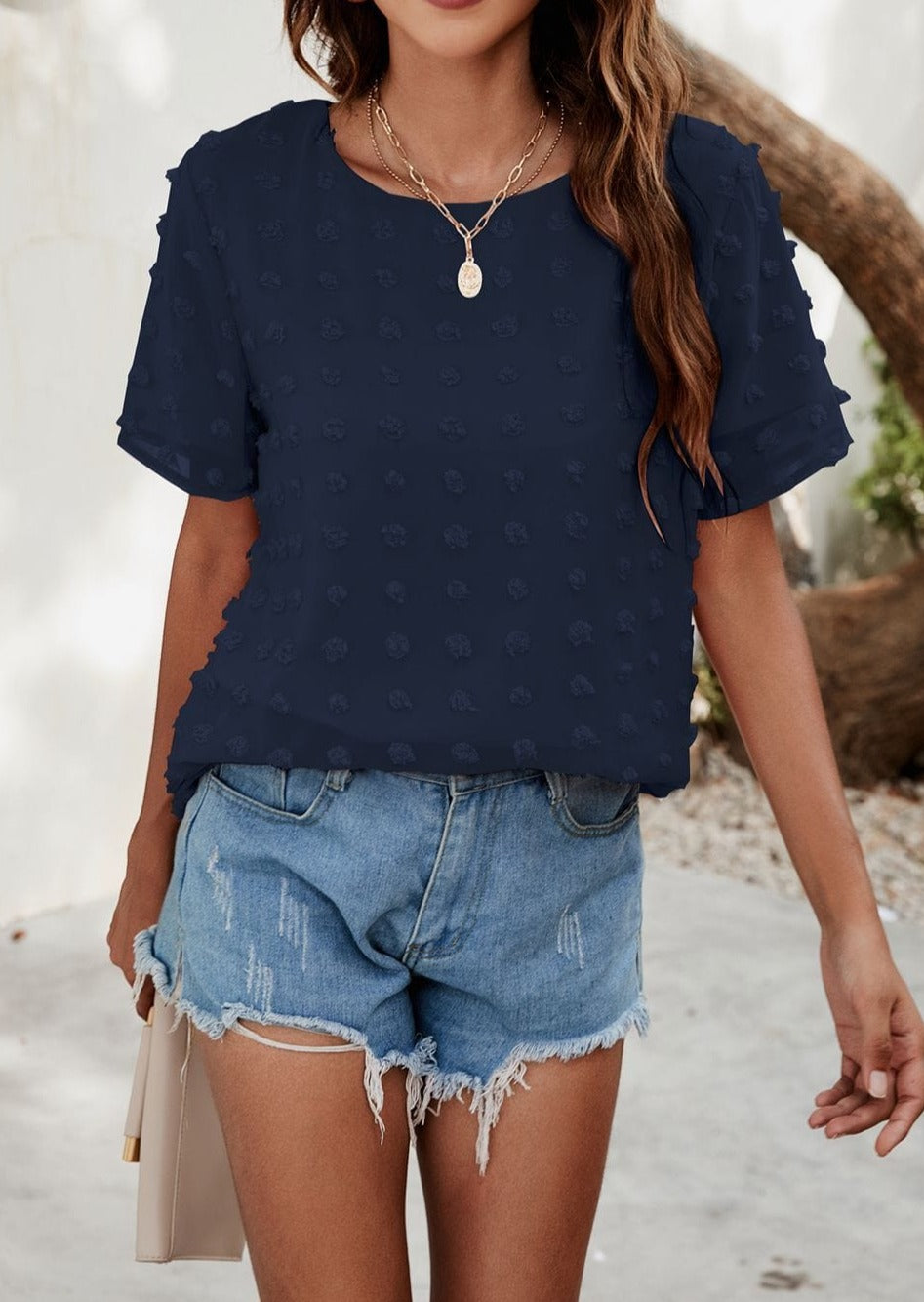 Blusa de lunares con pinzas fácil de usar para todos los días