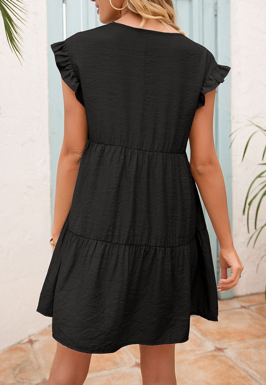 Ruffle Sleeve Tier Tunic Dress