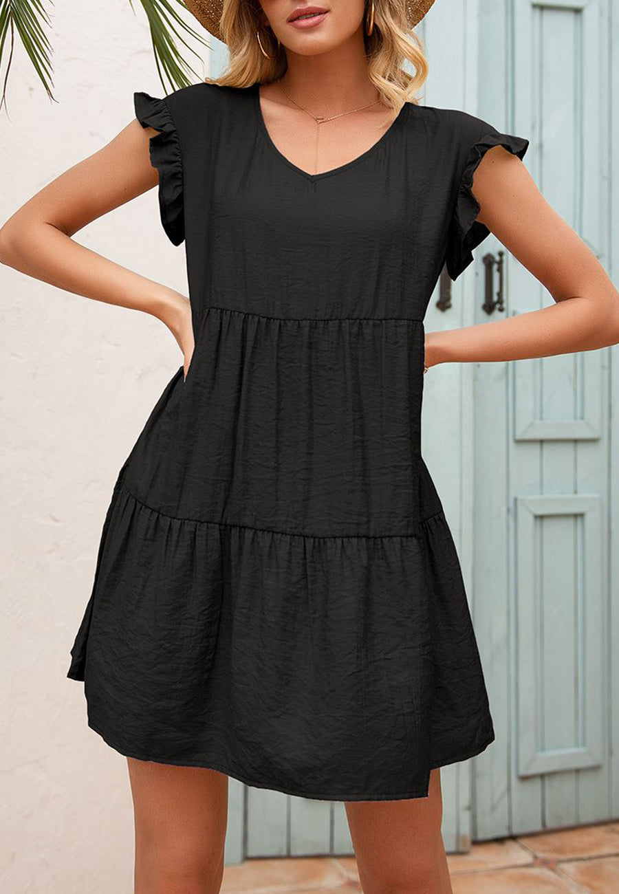 Ruffle Sleeve Tier Tunic Dress