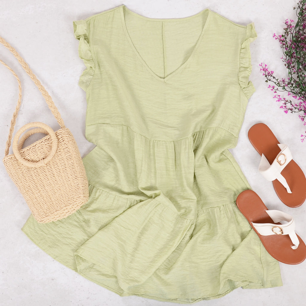Ruffle Sleeve Tier Tunic Dress