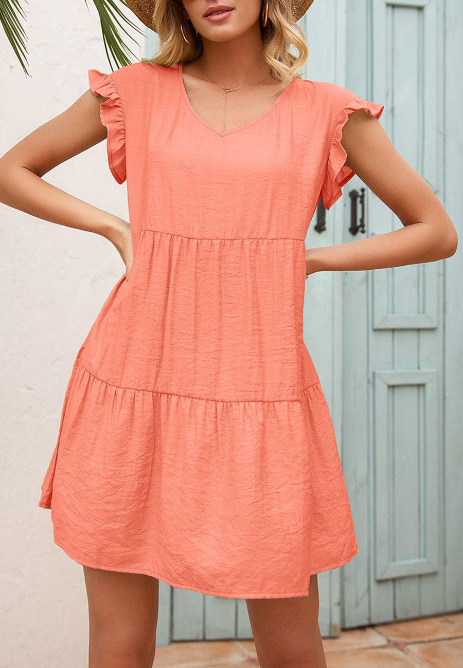 Ruffle Sleeve Tier Tunic Dress