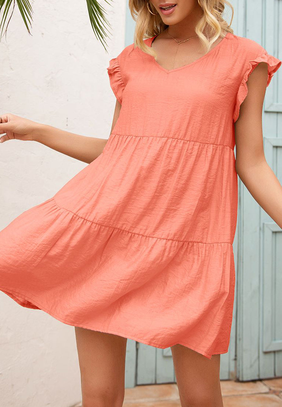 Ruffle Sleeve Tier Tunic Dress