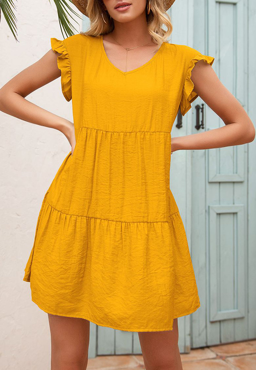 Ruffle Sleeve Tier Tunic Dress