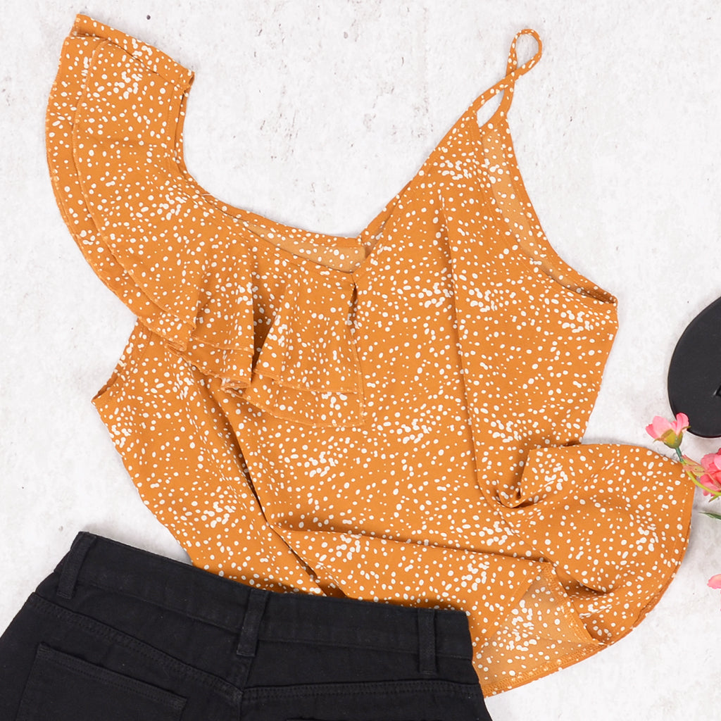 Blusa de tirantes con estampado de volantes