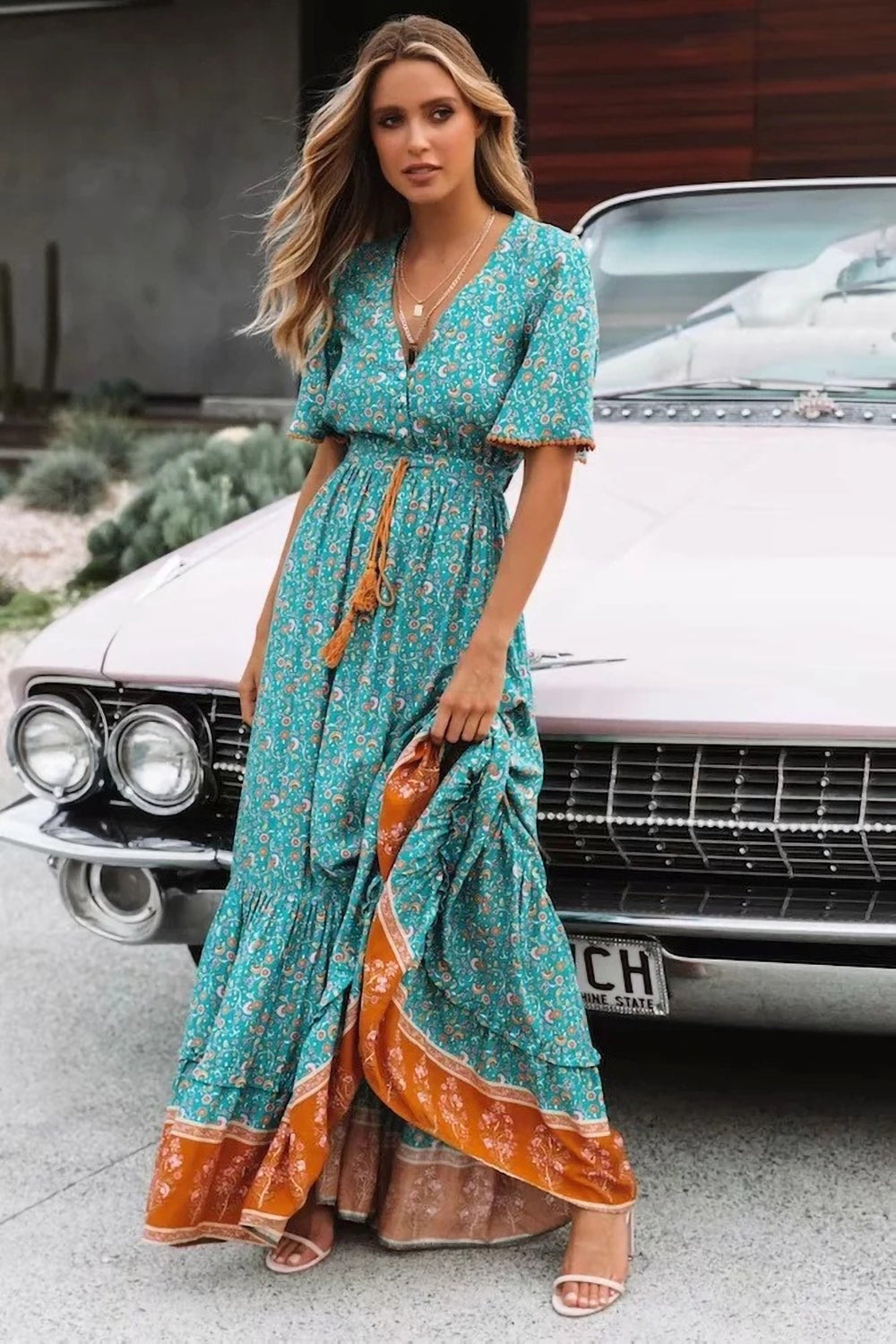 Vestido boho fluido con volantes