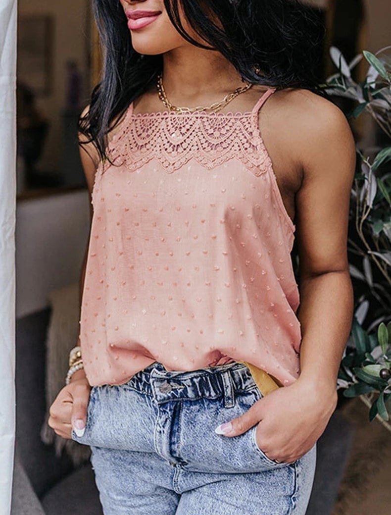 Top halter de encaje con lunares suizos