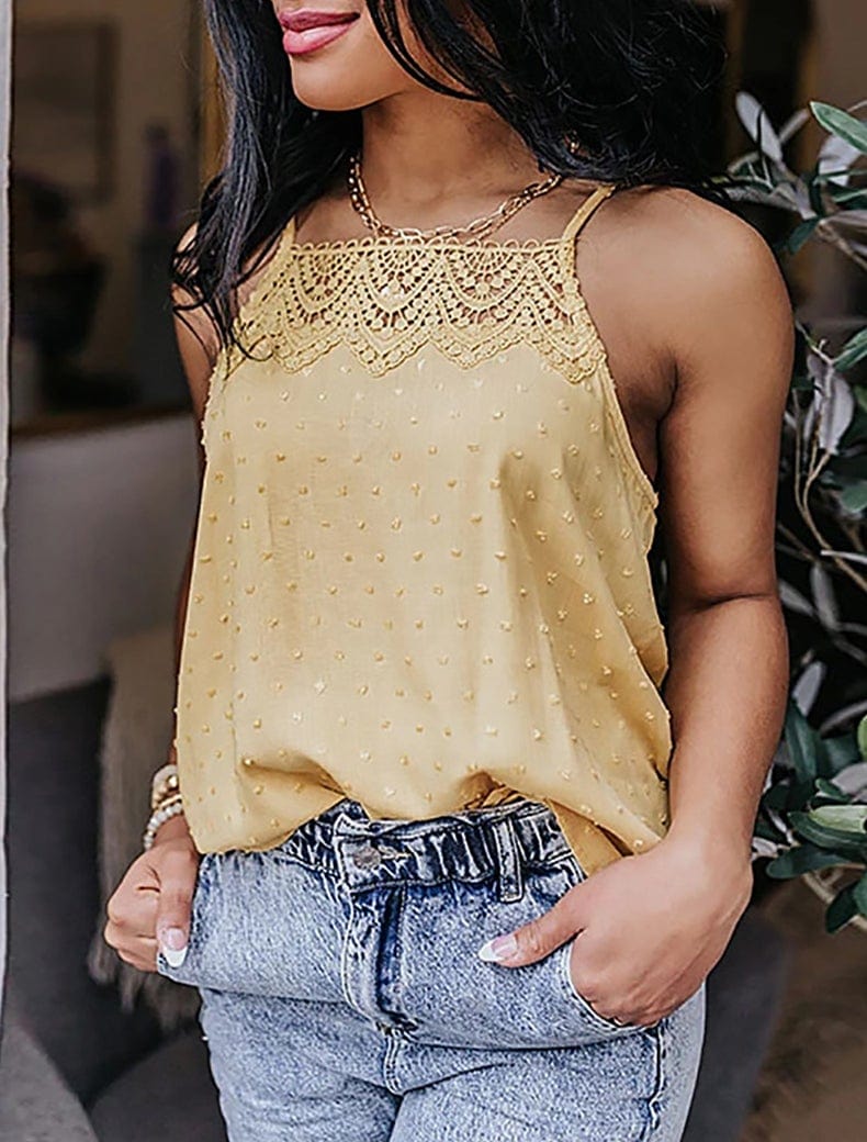 Top halter de encaje con lunares suizos