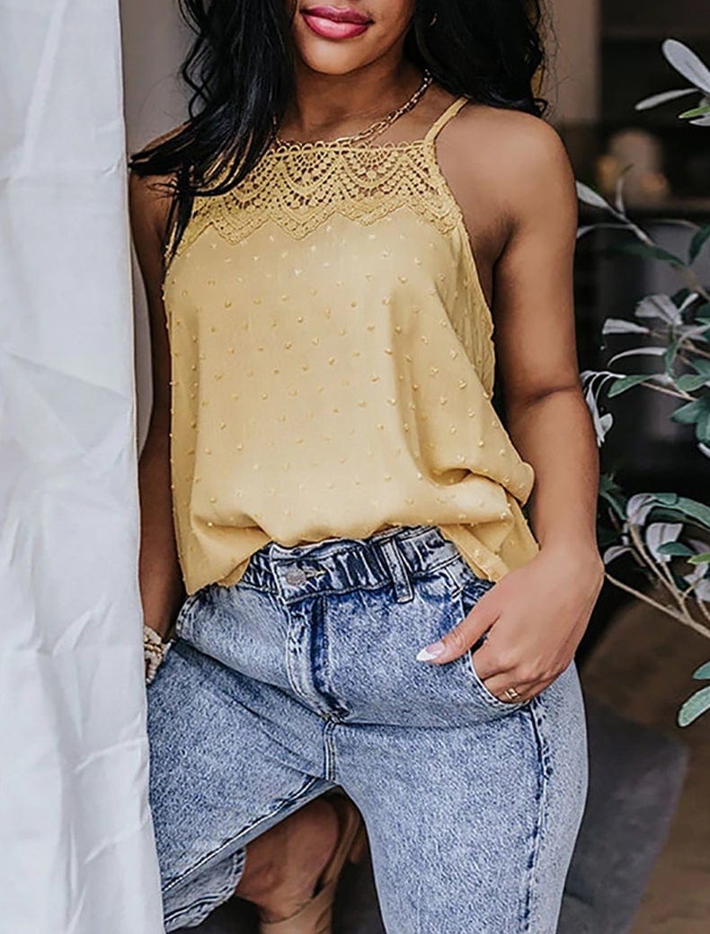 Top halter de encaje con lunares suizos