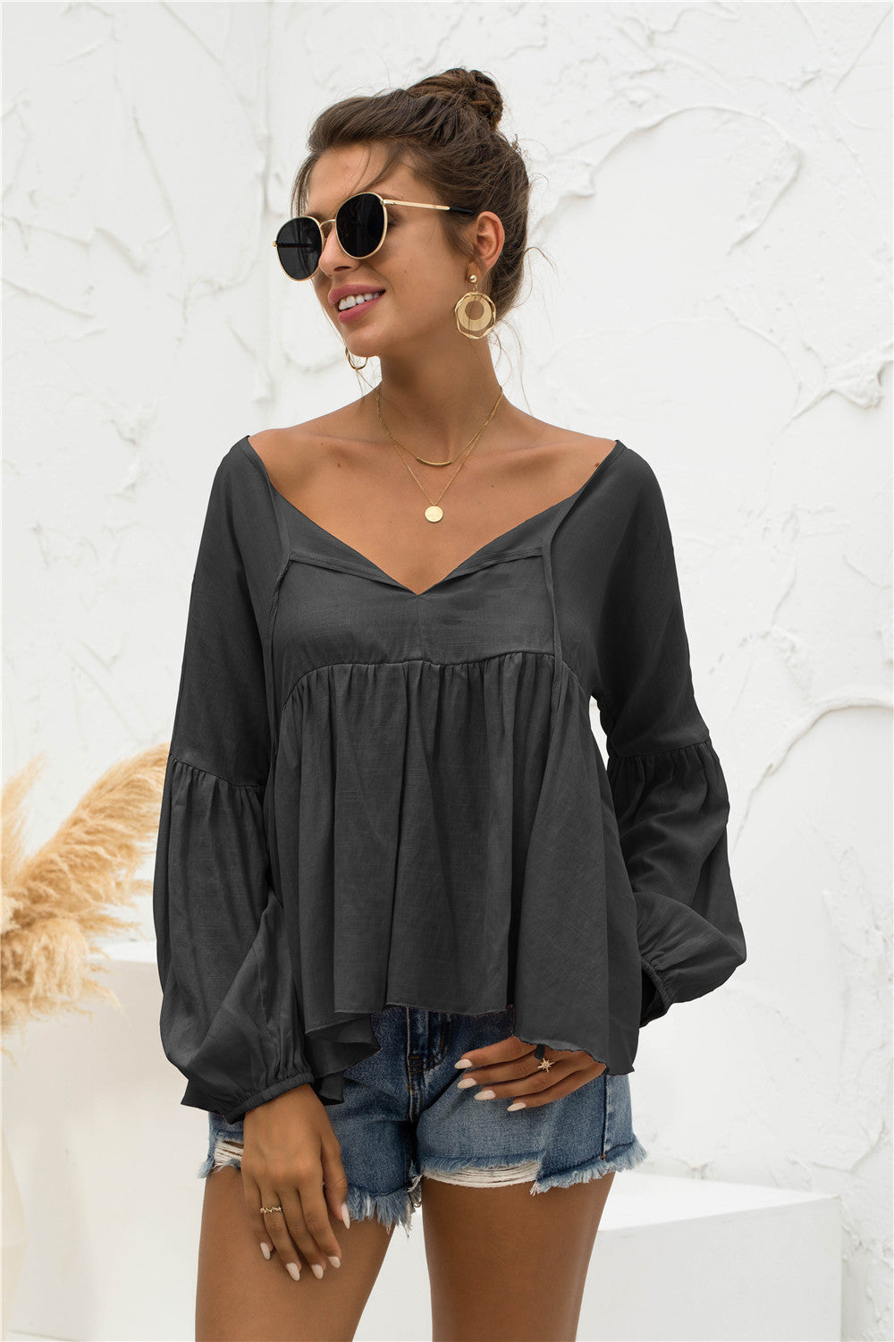 Blusa relajada, ligera y fruncida