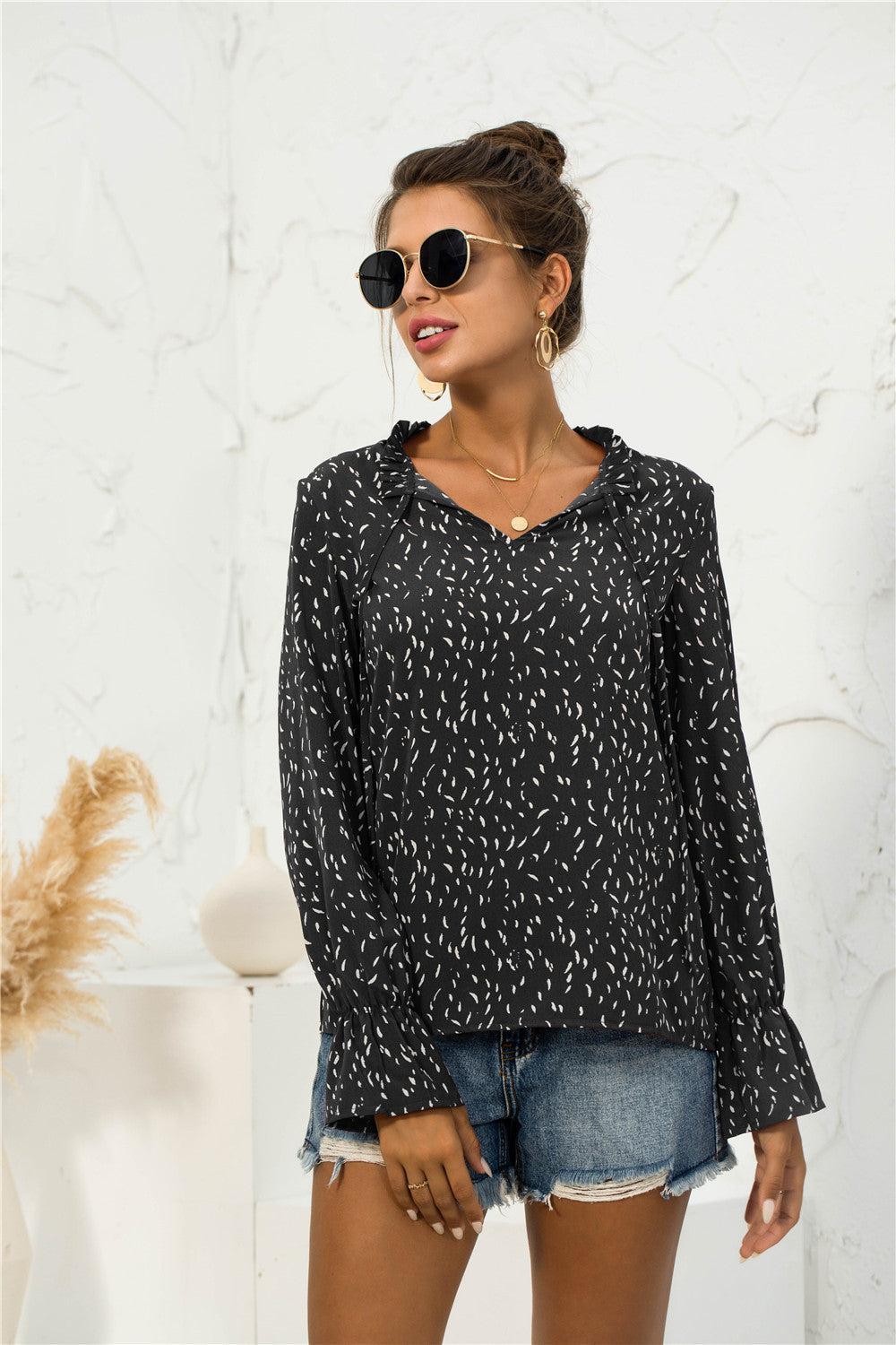 Soft Printed Puffed Sleeve Blouse