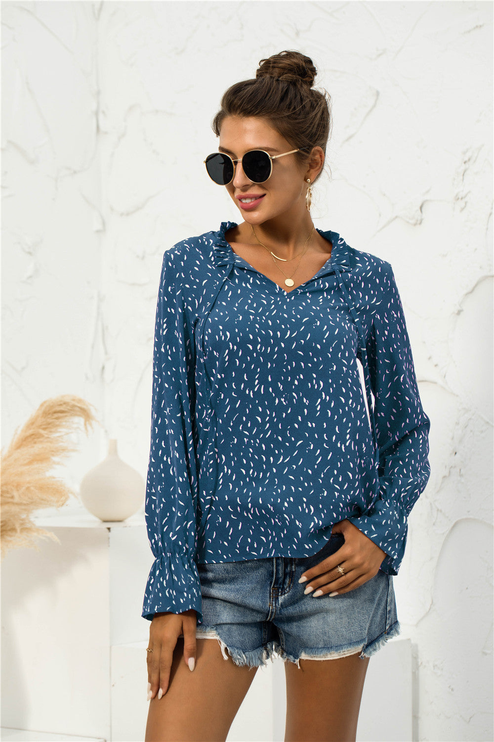 Soft Printed Puffed Sleeve Blouse