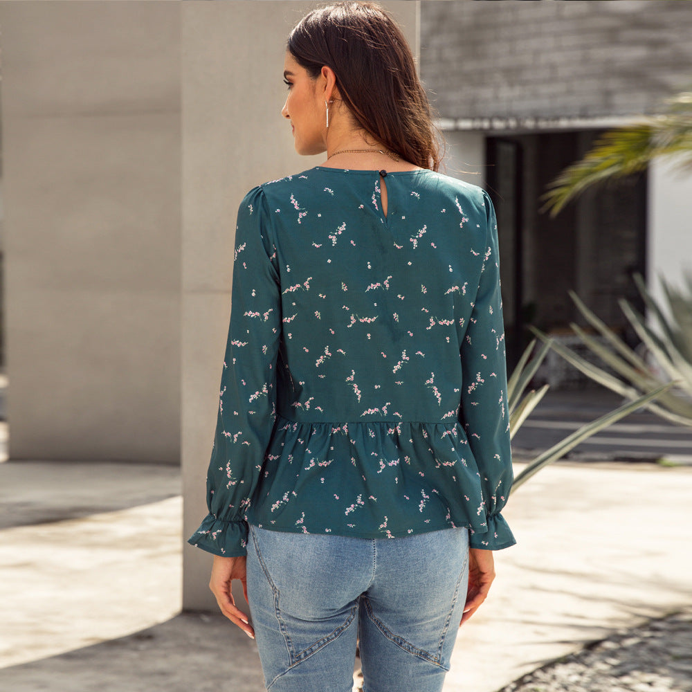 Blusa de manga larga con volantes y estampado floral