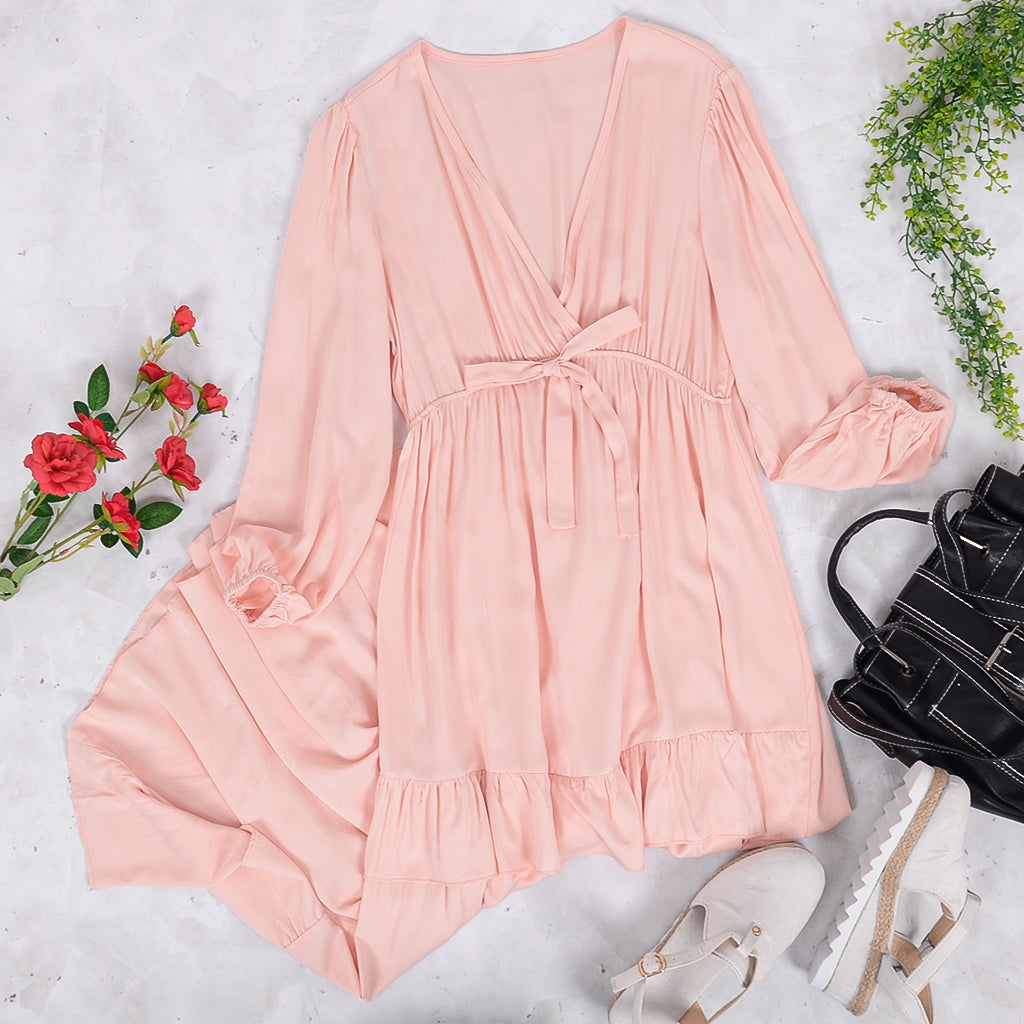 Flowy Ruffle Tiered Tunic Midi Dress V Neck Line Long Sleeve for Women Anna-Kaci Flowy Ruffle Tiered Tunic Midi Dress V Neck Line Long Sleeve for Women Anna-Kaci