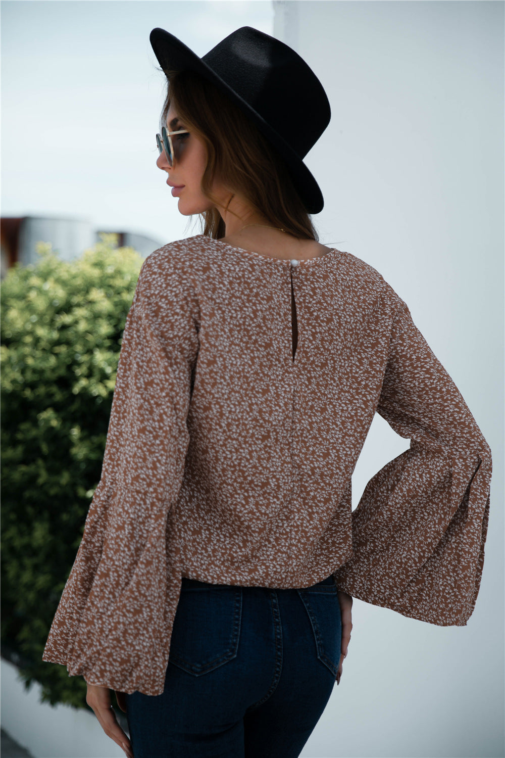 Bell Sleeve Floral Print Blouse